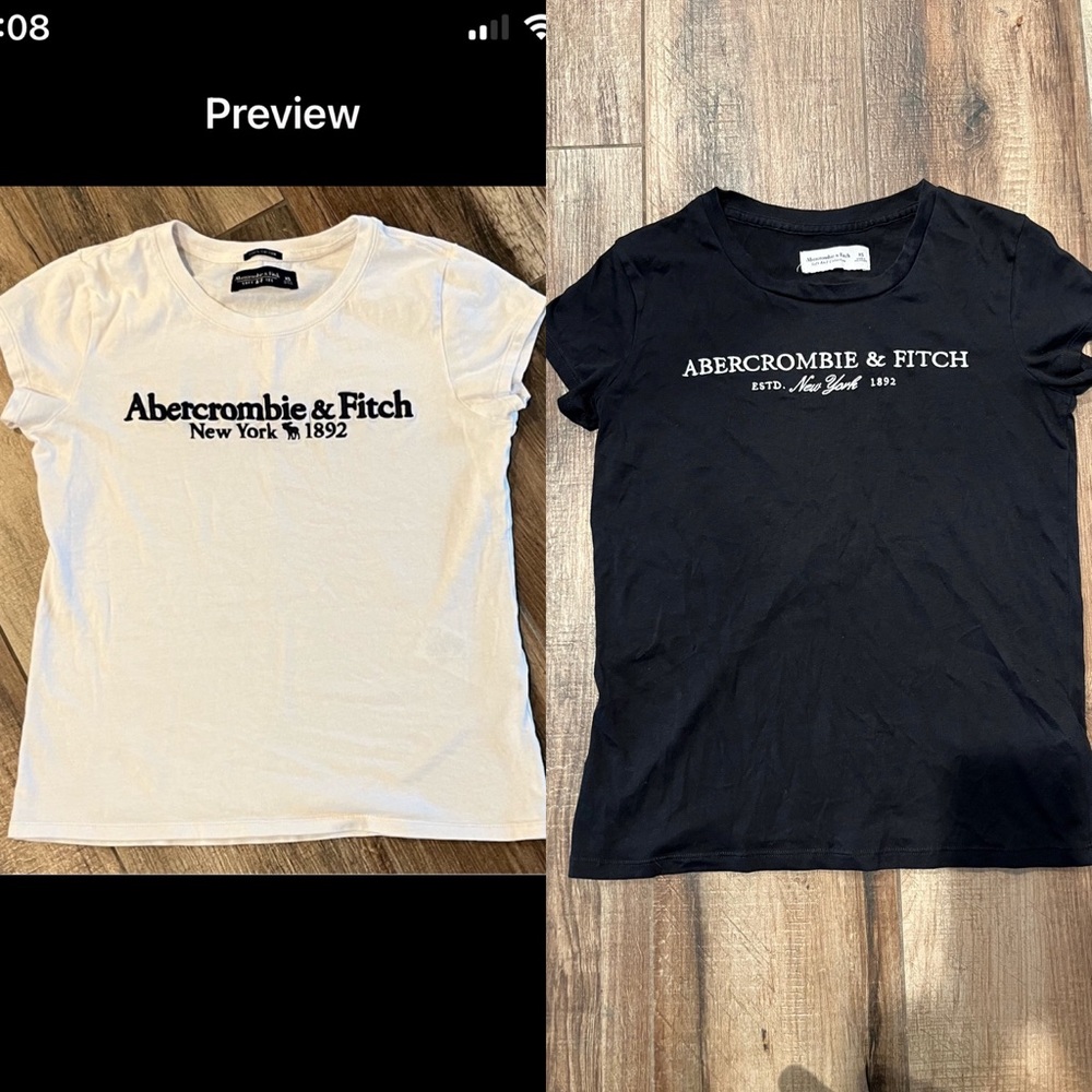 2 Abercrombie & Fitch Black and White Logo Stretch Soft A&F Tee with Cap sleeve